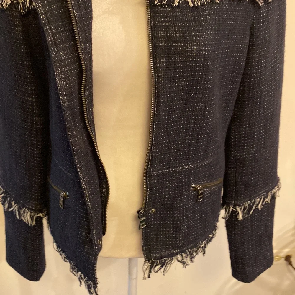 Banana Republic navy blue and white jacket/blazer with raw hem size 12